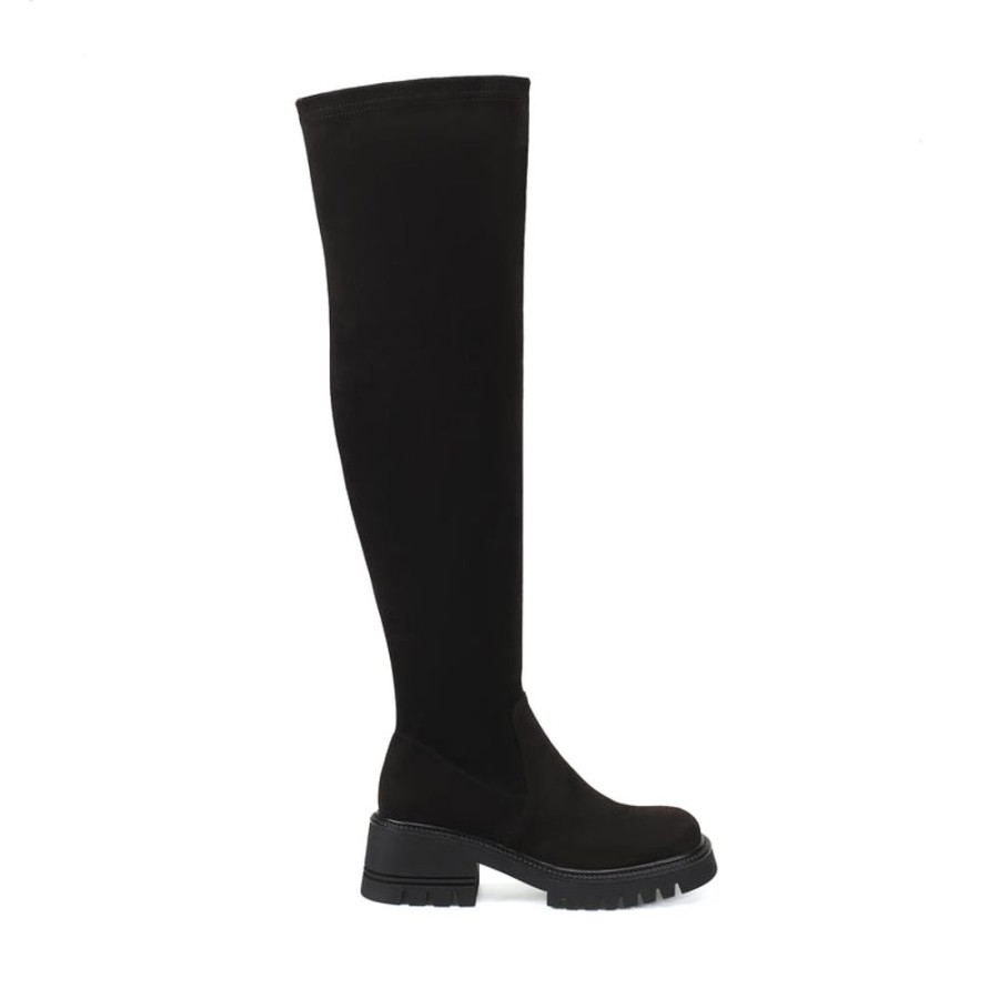 Schuhe ekonika Overkneestiefel | Overknee-Stretchstiefel Fur Damen Demi Schwarz