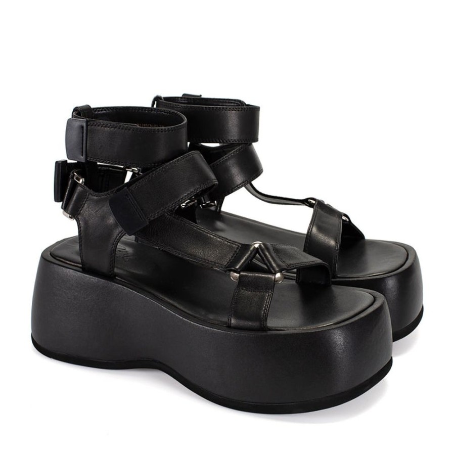 Schuhe ekonika | Damen-Sandalen Portal Schwarz