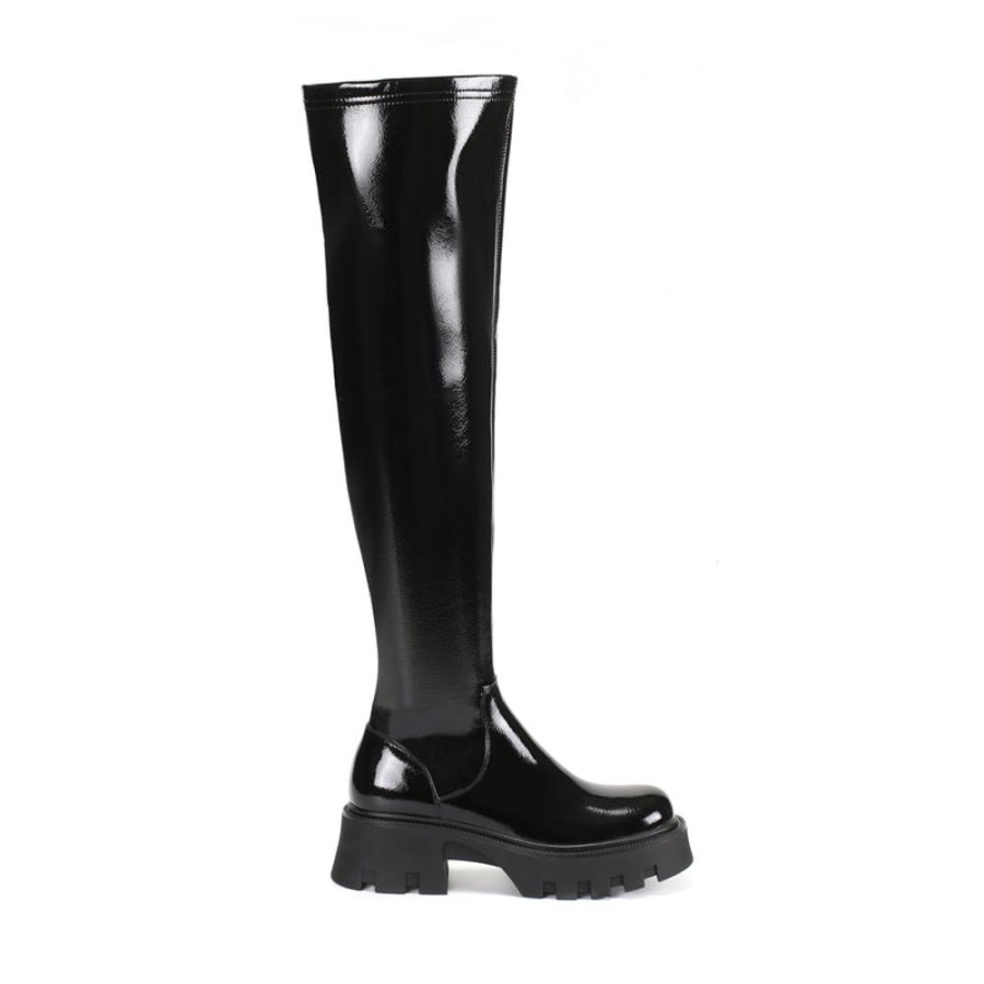 Schuhe ekonika Overkneestiefel | Overknee-Stretchstiefel Fur Damen Demi Schwarz