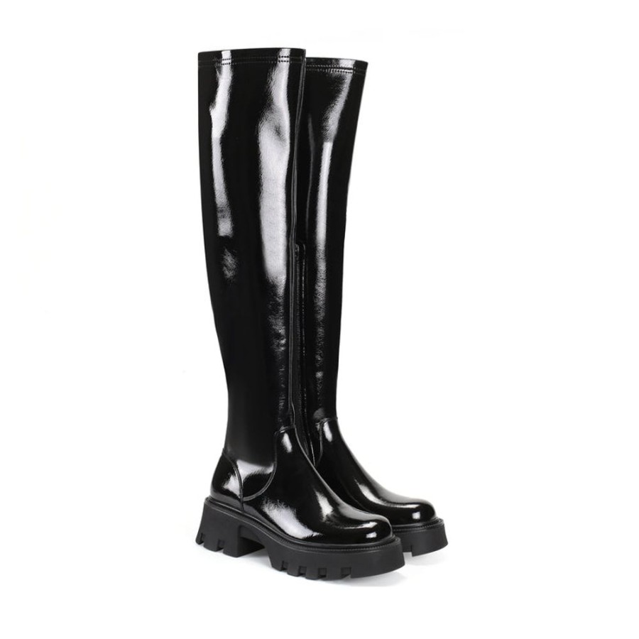 Schuhe ekonika Overkneestiefel | Overknee-Stretchstiefel Fur Damen Demi Schwarz